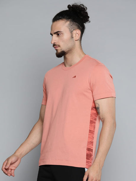 Alcis Men Dusty Pink Solid Slim Fit Gym T-shirt | Alcis