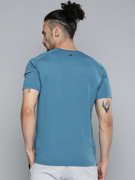 Alcis Men Teal Blue Typography Printed Slim Fit Gym T-shirt | Alcis