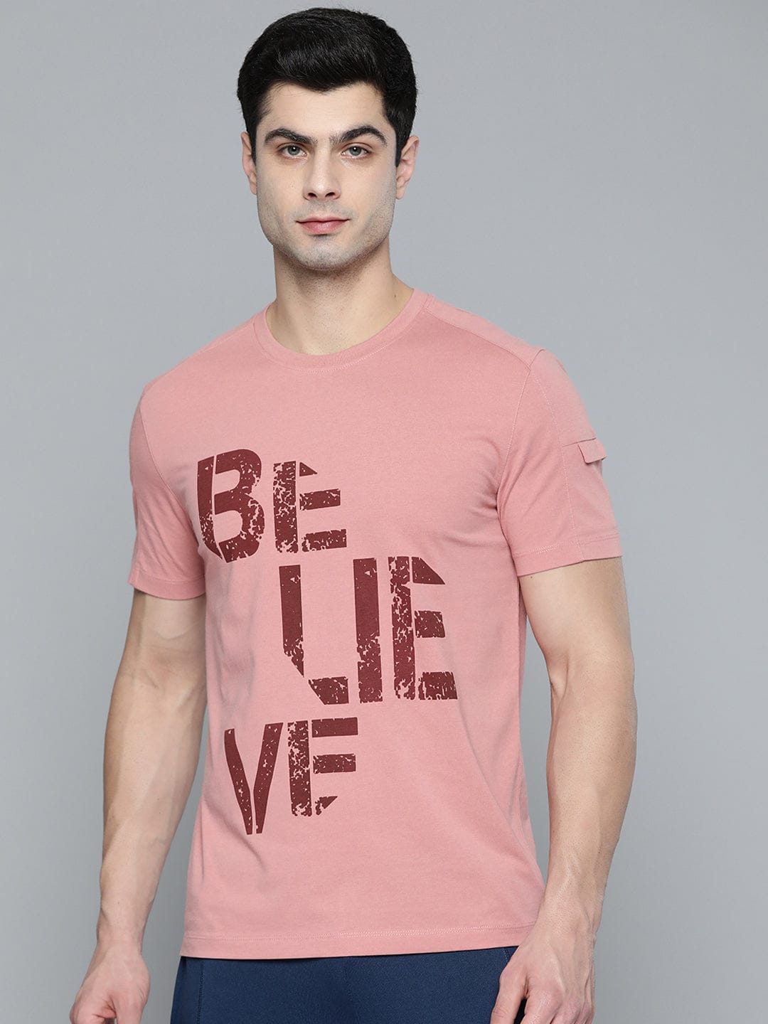 Alcis Men Dusty Pink Maroon Typography Printed T-shirt