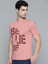 Alcis Men Dusty Pink Maroon Typography Printed T-shirt