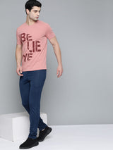 Alcis Men Dusty Pink Maroon Typography Printed T-shirt