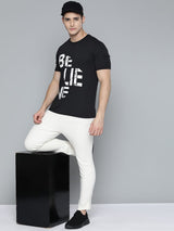 Alcis Men Black White Typography Printed T-shirt