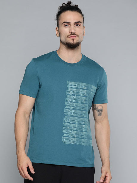 Alcis Men Teal Blue Typography Printed Slim Fit Gym T-shirt | Alcis