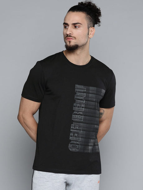 Alcis Men Black White Typography Printed Slim Fit Training or Gym T-shirt | Alcis