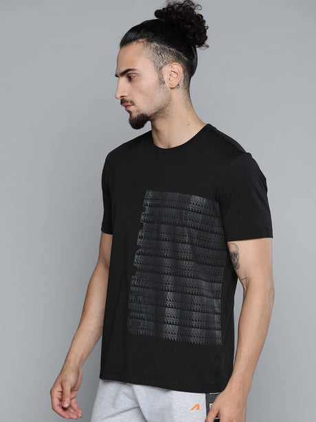 Alcis Men Black White Typography Printed Slim Fit Training or Gym T-shirt | Alcis