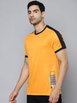 Alcis Men Mustard Yellow Printed Slim Fit T-shirt