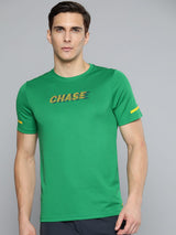 Alcis Men Green Yellow Typography Printed Slim Fit Running T-shirt