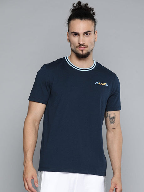 Alcis Men Navy Blue Solid Slim Fit Gym T-shirt | Alcis