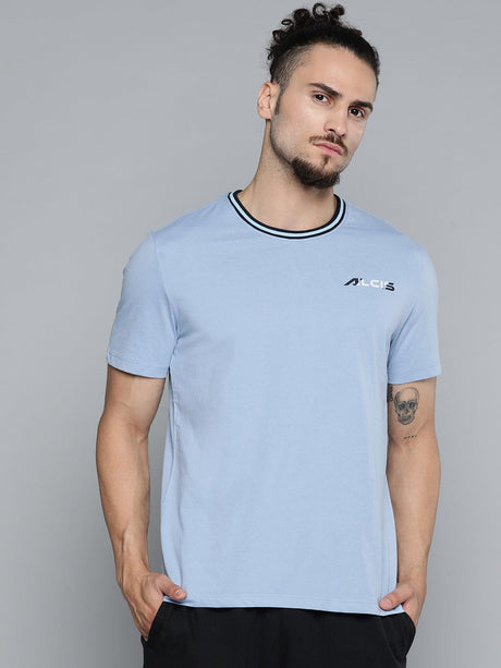 Alcis Men Blue Solid Slim Fit Gym T-shirt | Alcis