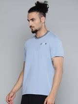 Alcis Men Blue Solid Slim Fit Gym T-shirt