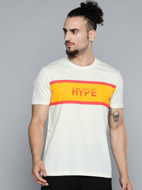 Alcis Men Off White Typography Printed Slim Fit Gym T-shirt | Alcis