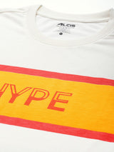 Alcis Men Off White Typography Printed Slim Fit Gym T-shirt