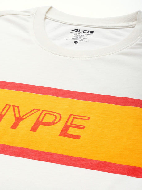 Alcis Men Off White Typography Printed Slim Fit Gym T-shirt | Alcis