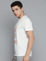 Alcis Men White Typography Printed Slim Fit T-shirt