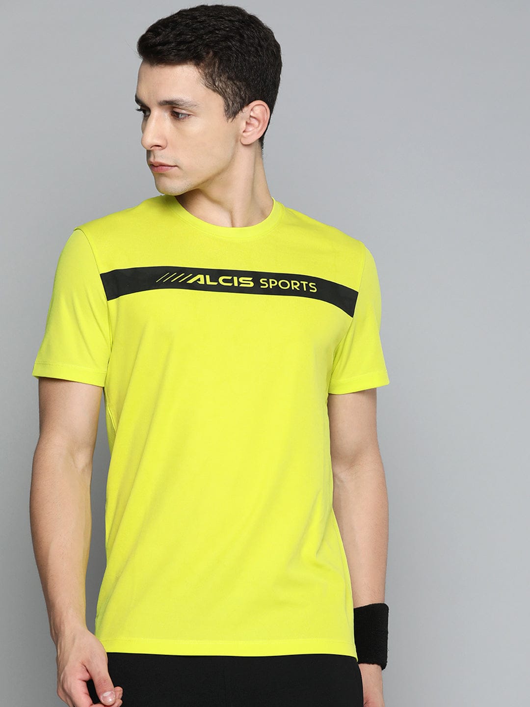 Alcis Men Neon Yellow Printed Slim Fit T-shirt