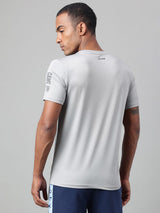 Alcis Men's Printed Grey Anti-Static Drytech+ Slim-Fit Training Tee