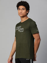 Alcis Men Olive Typography Printed Anti Static Slim Fit T-shirt