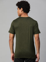 Alcis Men Olive Typography Printed Anti Static Slim Fit T-shirt
