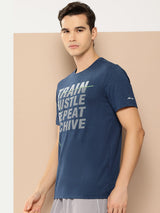 Alcis Men's Blue & Black Anti-Static Drytech+ Slim-Fit Training Tee