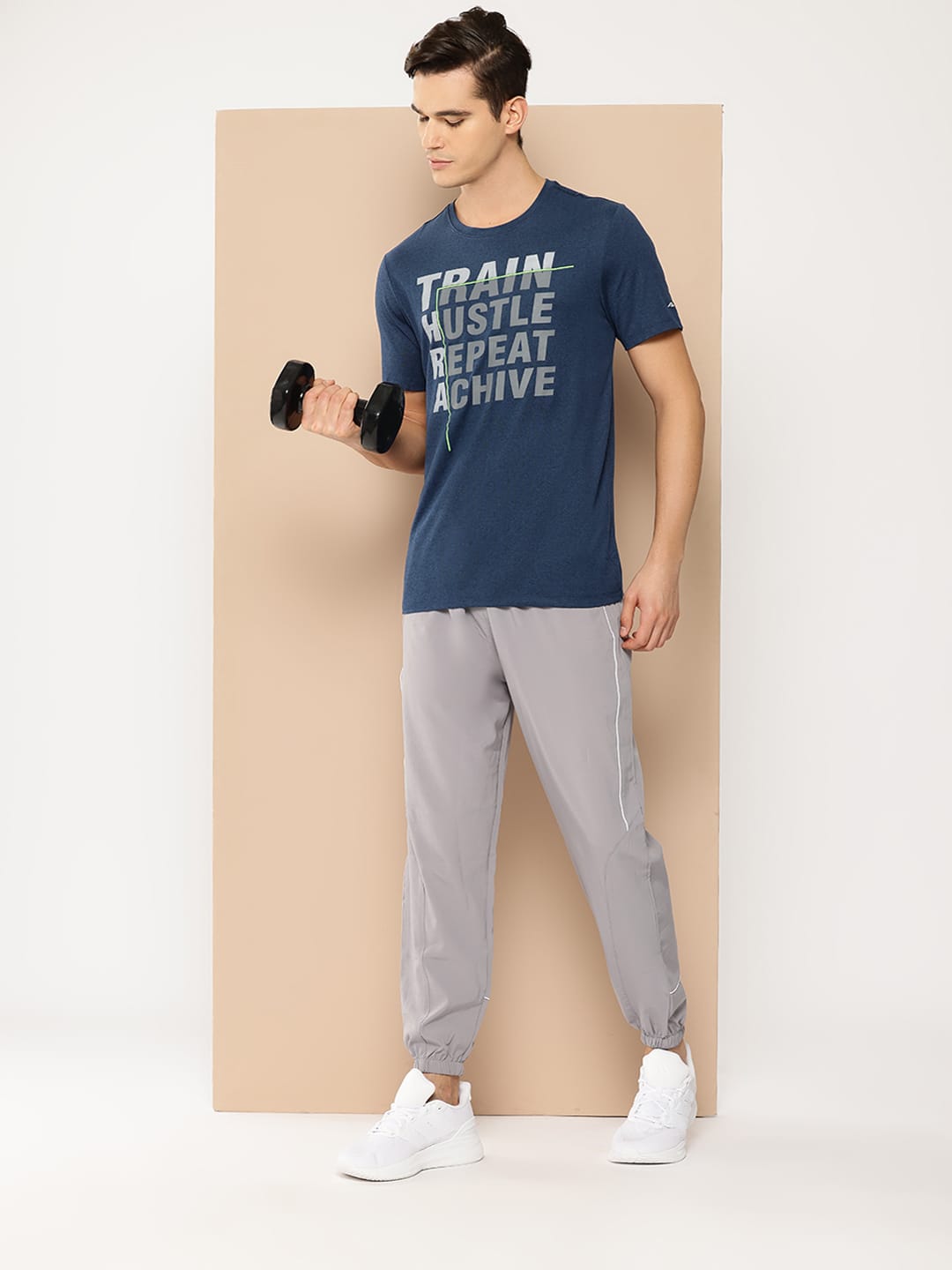 Alcis Men's Blue & Black Anti-Static Drytech+ Slim-Fit Training Tee