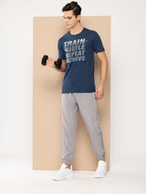 Alcis Men's Blue & Black Anti-Static Drytech+ Slim-Fit Training Tee