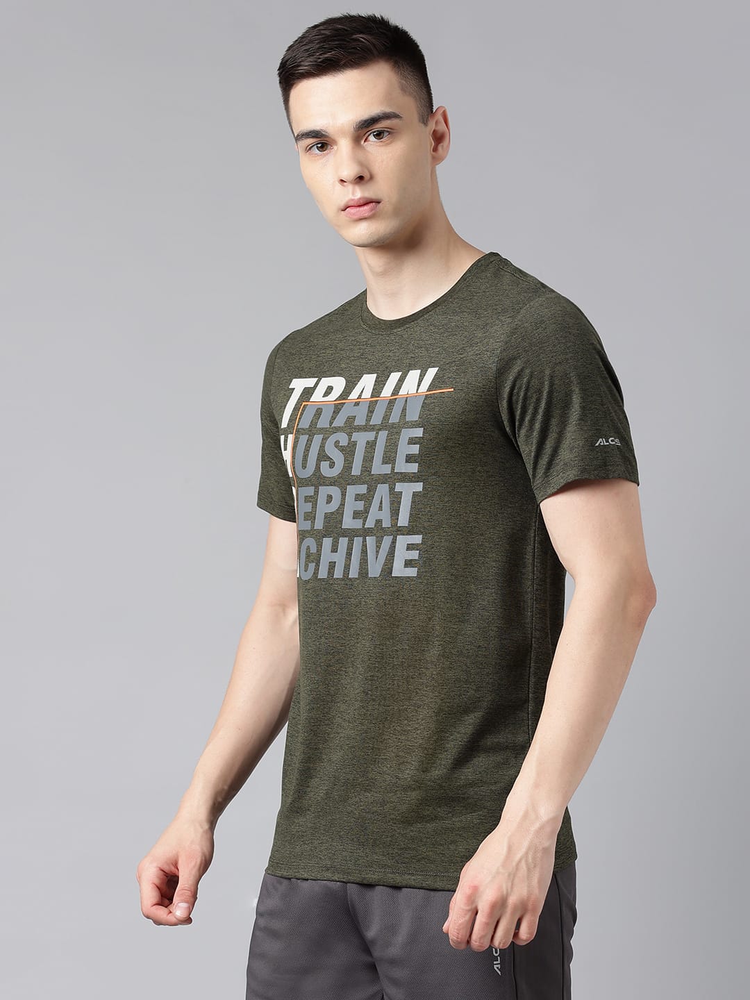 Alcis Men's Olive & Black Anti-Static Drytech+ Slim-Fit Training Tee