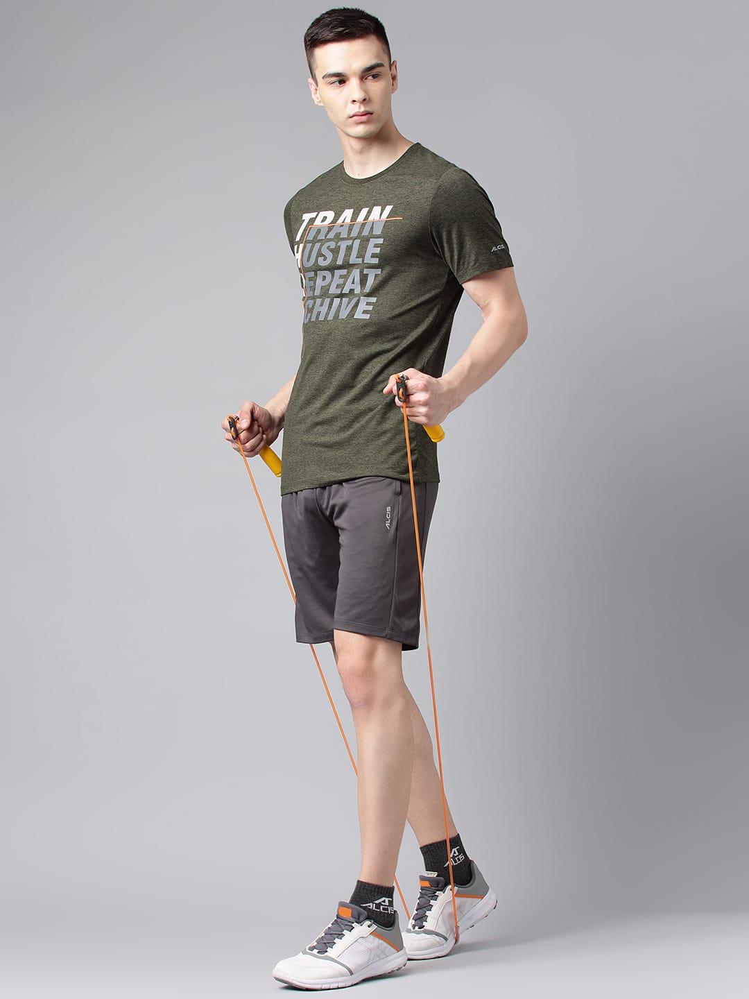 Alcis Men's Olive & Black Anti-Static Drytech+ Slim-Fit Training Tee