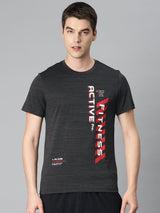 Alcis Men Grey Typography Printed Anti Static Slim Fit Sports T-shirt