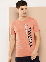 Alcis Men Peach Typography Printed Anti Static Slim Fit Sports T-shirt