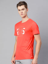 Alcis Men Orange Typography Printed Dry Tech Slim Fit T-shirt