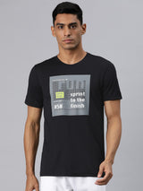 Alcis Men Black Printed Dry Tech Slim Fit T-shirt