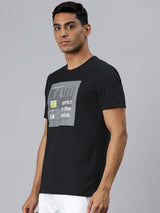 Alcis Men Black Printed Dry Tech Slim Fit T-shirt