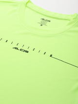 Alcis Men Fluorescent Green Typography Printed Anti Static Slim Fit Sports T-shirt
