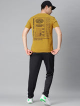 Alcis Men Mustrad Yellow Printed Sports T-shirt