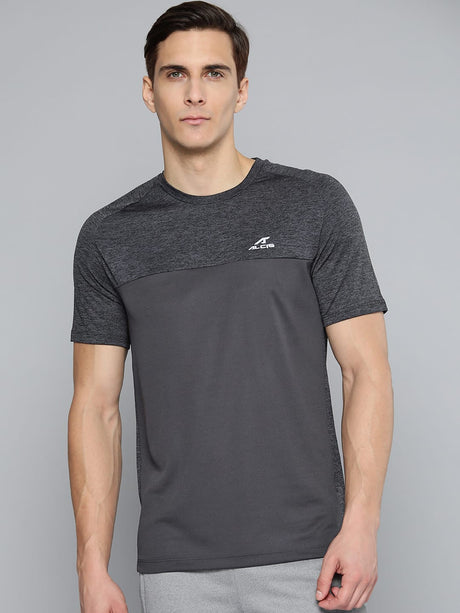 Alcis Men Charcoal Grey Slim Fit Running T-shirt | Alcis