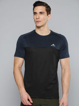 Alcis Men Navy Blue Black Colourblocked Slim Fit T-shirt
