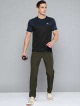 Alcis Men Navy Blue Black Colourblocked Slim Fit T-shirt