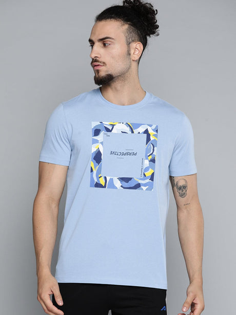 Alcis Men Blue Typography Printed Slim Fit Gym T-shirt | Alcis
