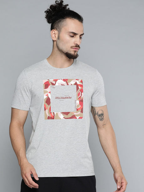 Alcis Men Grey Melange Typography Printed Slim Fit Gym T-shirt | Alcis