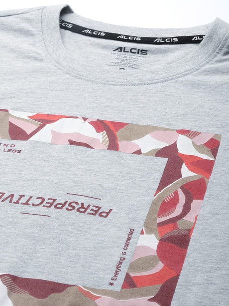 Alcis Men Grey Melange Typography Printed Slim Fit Gym T-shirt | Alcis