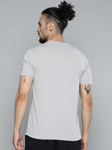 Alcis Men Grey Melange Typography Printed Slim Fit Gym T-shirt | Alcis