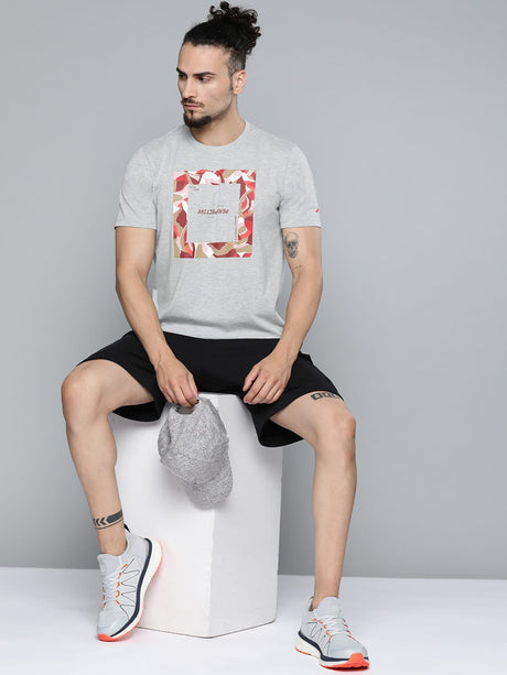 Alcis Men Grey Melange Typography Printed Slim Fit Gym T-shirt | Alcis