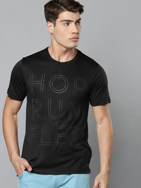 Alcis Men Black Typography Printed Slim Fit Training or Gym T-shirt | Alcis