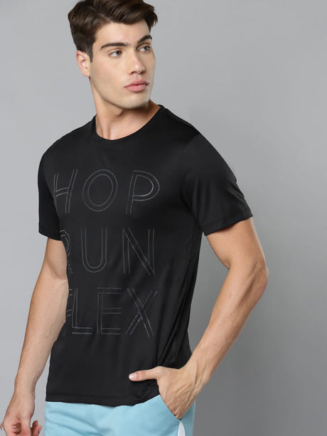 Alcis Men Black Typography Printed Slim Fit Training or Gym T-shirt | Alcis