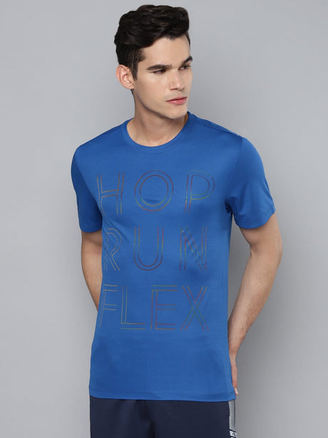 Alcis Men Blue Black Typography Printed Slim Fit Training or Gym T-shirt | Alcis