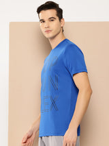 Alcis Men Blue Black Typography Printed Slim Fit Training or Gym T-shirt