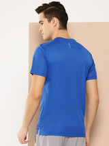 Alcis Men Blue Black Typography Printed Slim Fit Training or Gym T-shirt