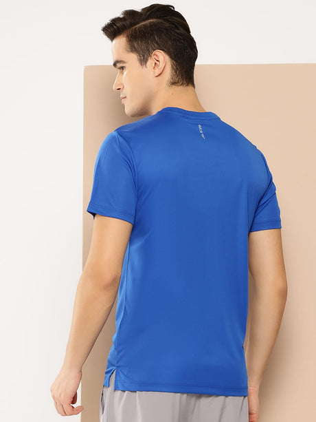 Alcis Men Blue Black Typography Printed Slim Fit Training or Gym T-shirt | Alcis