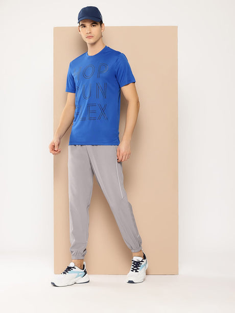 Alcis Men Blue Black Typography Printed Slim Fit Training or Gym T-shirt | Alcis