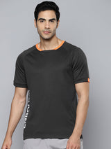 Alcis Men Charcoal Typography Printed Slim Fit T-shirt
